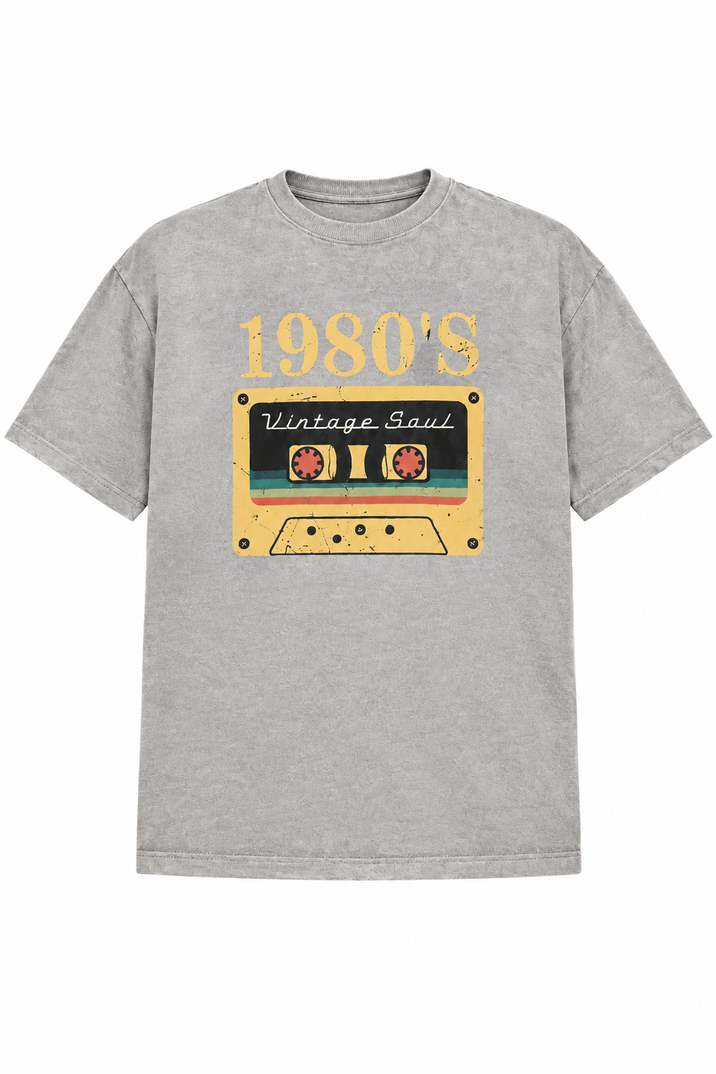 80'er Classic Bomulds T-shirt med Grafik og Sænkede Skuldre - Lysegrå