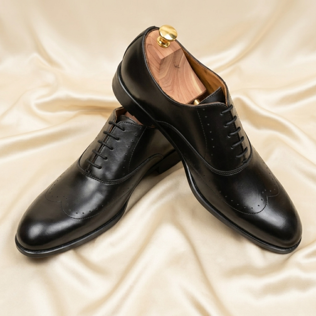 Walkist Premium Læder Brogue Oxford Sko - Sort