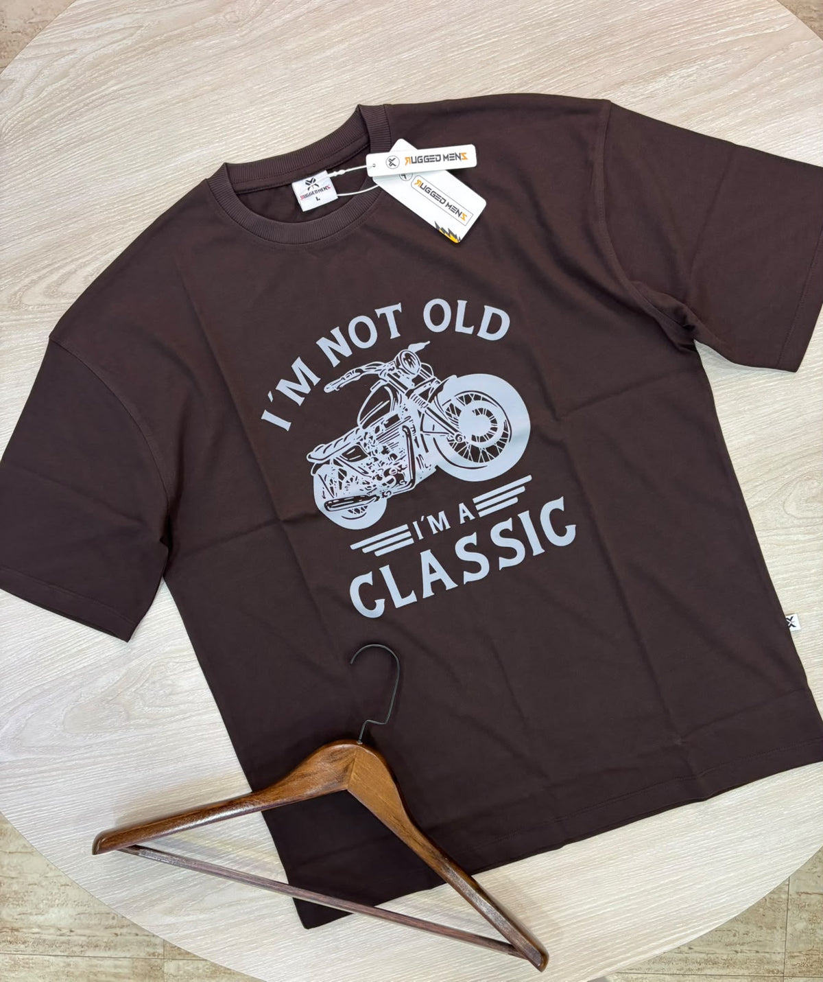 Classic Bike Cotton Graphic Drop Shoulder T-Shirt - Dark Brown