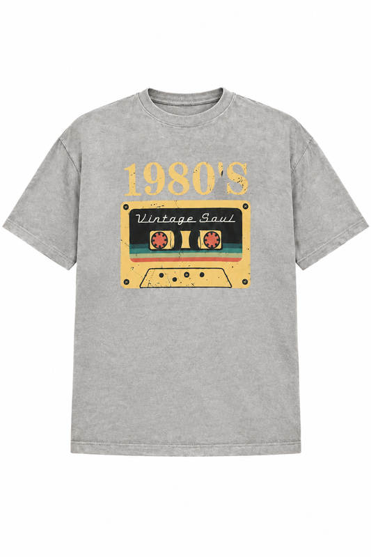 80s Classic Cotton Graphic Drop Shoulder T-Shirt - Light Grey