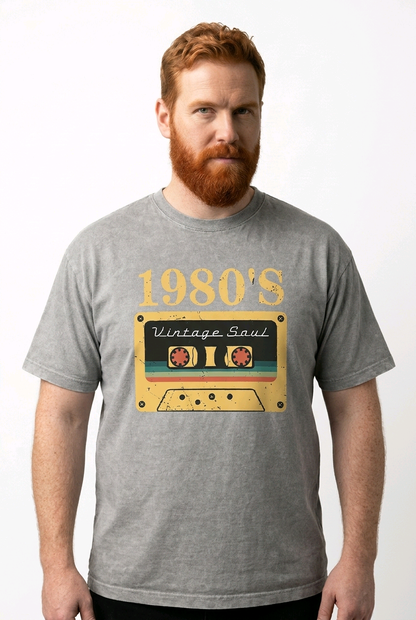80'er Classic Bomulds T-shirt med Grafik og Sænkede Skuldre - Lysegrå