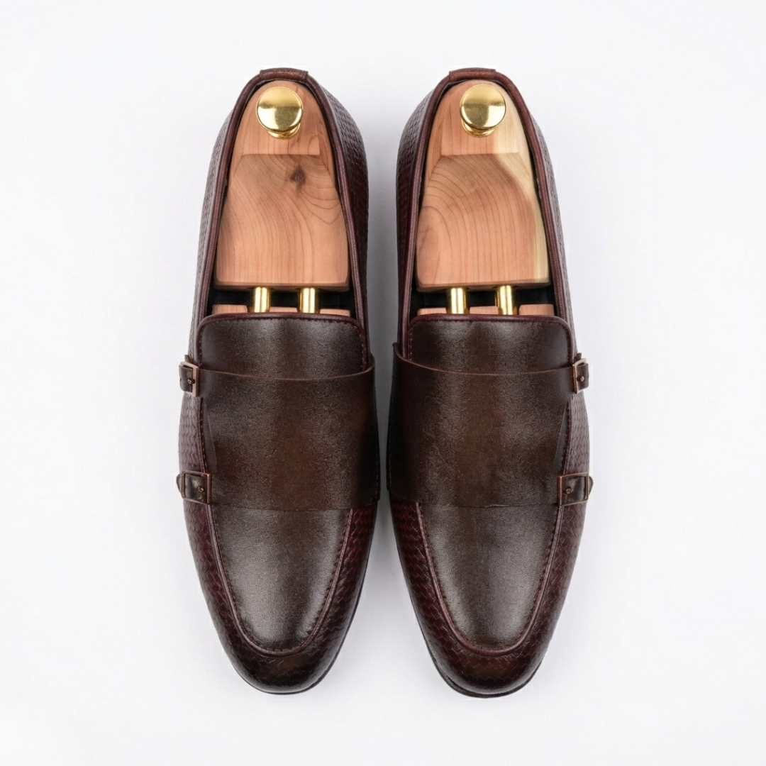 Walkist læder Double Monk loafers - Mørkebrun