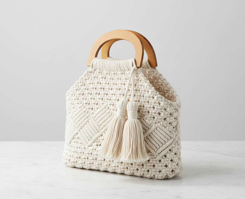 MACRAME TRÆHÅNDTASKE