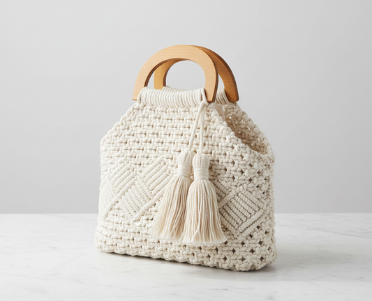 MACRAME WOODEN HANDLE BAG