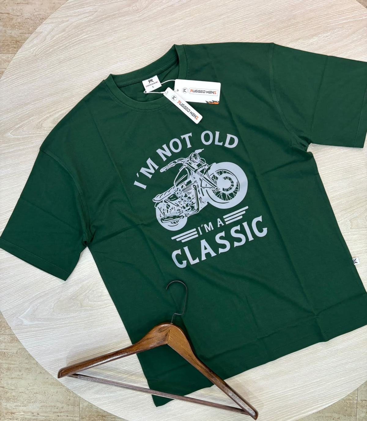Classic Bike Cotton Graphic Drop Shoulder T-Shirt - Forest Green