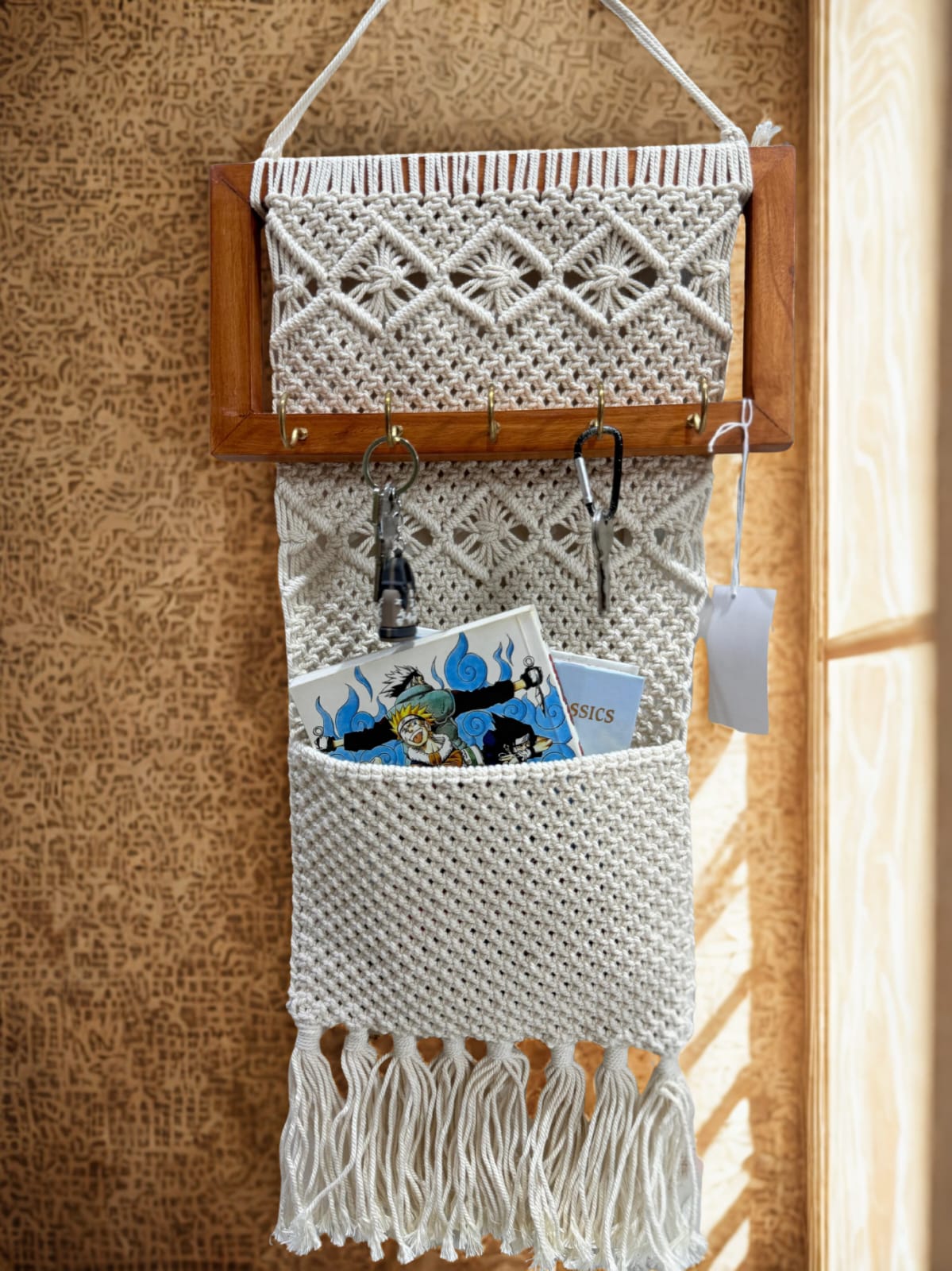 MACRAME WALL ORGANIZER WITH POCKET